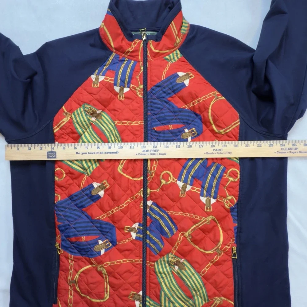LRL Ralph Lauren Active Equestrian Horse Womens 2X Zip Quilted Jacket Blue Red‎